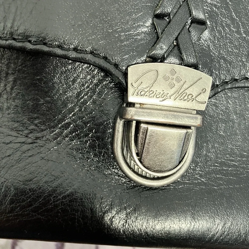 Patricia‎ Nash Black Leather Crossbody Bag Woven Strap Flap Purse Boho